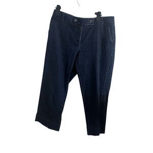 Talbots Womens Capri Jeans 12P Dark Wash Button Waist